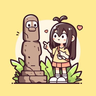 Kız ve Heykel Çizgi Film Tarzı Tarihi Keşfediyor