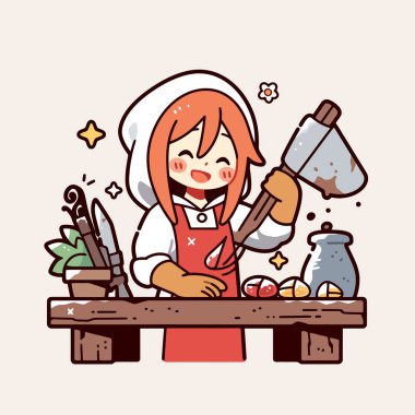 Balta ve Mutfak Malzemeleri ile Çizgi Film Şefi