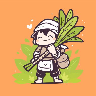 Mutlu Çiftçi Bir demet taze sebze taşıyor