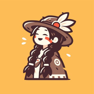 Saç örgülü ve tüylü Amerikan yerlisi Chibi kızı