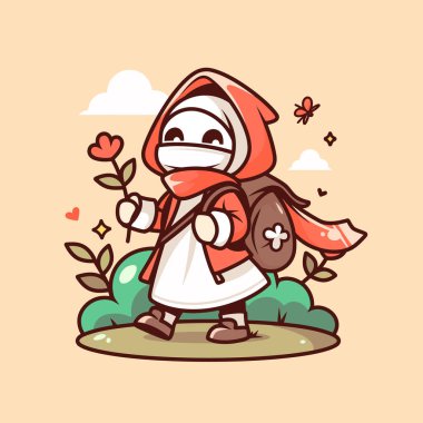 Kırmızı Başlıklı Kız Çiçekli Müslüman Kız