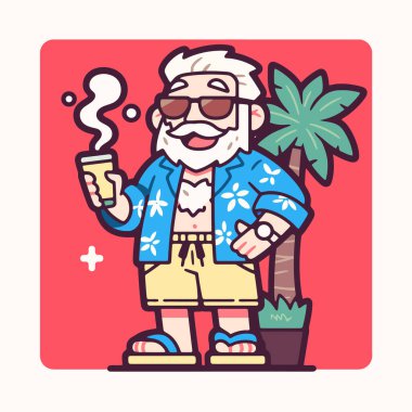 Mutlu kıdemli adamlar Kumsal Tatilinde Kahvenin tadını çıkarıyor