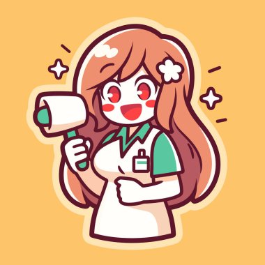 Gülümseyen Dükkan Asistanı Çizgi Film Tarzında Temizlik Patencisi