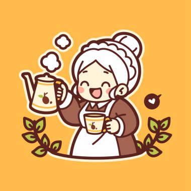 Büyüleyici Karikatür Büyükannesi Çay Döküyor