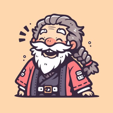 Saçları örgülü Mutlu Çizgi Film Yaşlı Adam