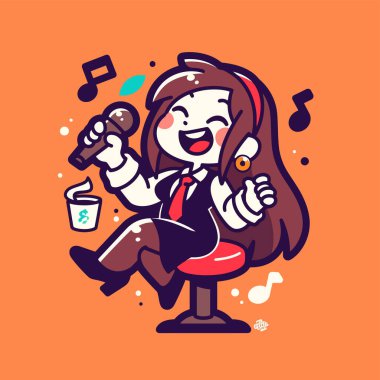 Mutlu Çizgi Film Şarkıcısı Mikrofonla Şarkı Söylüyor