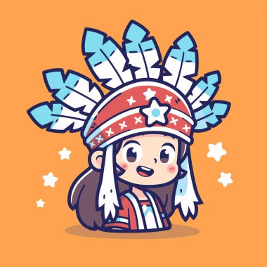 Tüylü Başlık Çizgi Filmi İllüstrasyonlu Sevimli Amerikan Kızı