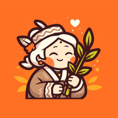 Şubesi ve Geleneksel Giysileri olan Sevimli Gülümseyen Kadın