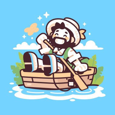 Güneşli bir günde kayıkla gezmekten zevk alan bir adam