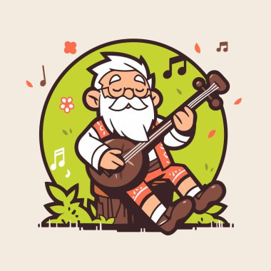 Neşeli bir banço çalgıcısı doğada müziği seviyor - çizgi film tarzı