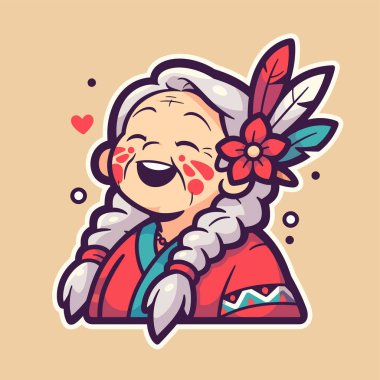 Tüylü gülümseyen bir Amerikan yerlisinin hoş çizgi filmi