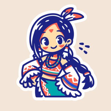 Sevimli Amerikan Yerlisi kız çizgi film çıkartması