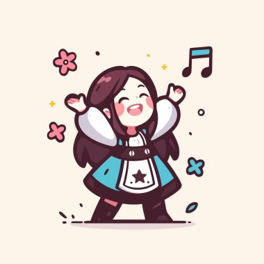 Mutlu Chibi Kız Müzikal Notalarla Dans Ediyor