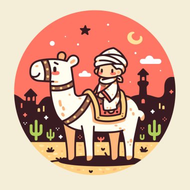 Geceleri çölde deve süren bir gezginin çizgi filmi.