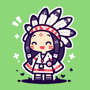 Çizgi film tarzında sevimli Amerikan Yerlisi Kız