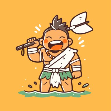 Okyanusta Mızraklı Mutlu Kabile Savaşçısı