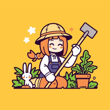 Bahçede Tavşanlı Mutlu Çiftçi Kız