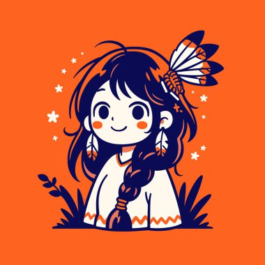 Tüylü Başlıklı Chibi Amerikan Yerlisi Kız