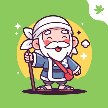 Seyahat ve Macera İçin Mutlu Japon Pilgrim Çizgi Filmleri