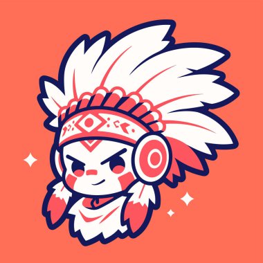 Tüylü Amerikan Başlıklı Sevimli Çizgi Film Kızılderili Şefi