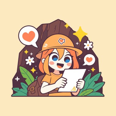 Mağarada kâğıdı olan kaşif kız.