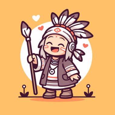 Mızraklı Chibi Yerlisi Amerikan Çocuğu