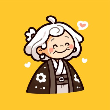 Kalpli bir Kimono 'nun içinde gülümseyen büyükanne.