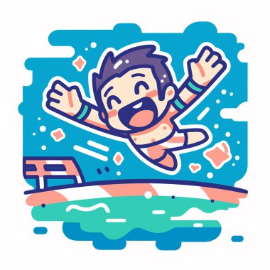 Yüzme yarışmasını kazandıktan sonra sevinçten zıplayan mutlu yüzücü