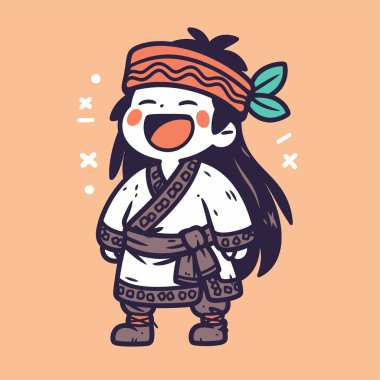 Geleneksel giysiler içinde mutlu çizgi film karakteri