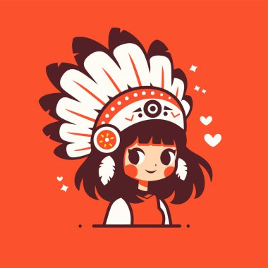 Amerikan yerlisi şirin bir kız Headresli