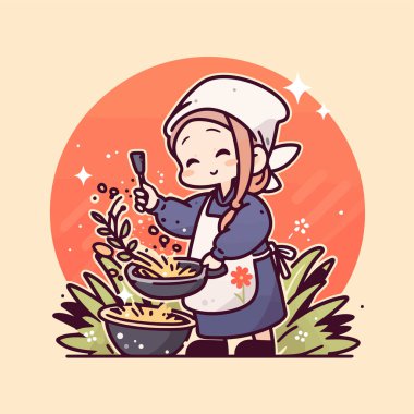 Sevimli Aşçı Çizgi Film Tarzı Krep Pişiriyor