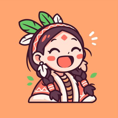 Chibi Amerikan Yerlisi Tüylü Gülümseyen Kız