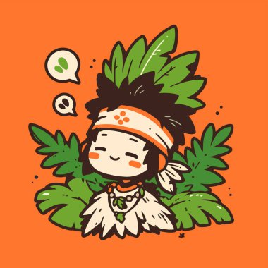 Turuncu Taç Giyen Amerikan Yerlisi Chibi