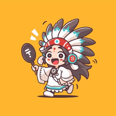 Sevimli Amerikan Yerlisi Şef Çizgi Film Karakteri Tenis Raketi