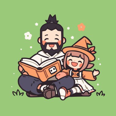 Baba ve Kız Büyülü Hikaye Kitabı Okuyorlar