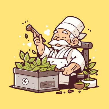 Şef Havan ve Pestle ile Bitki Hazırlıyor