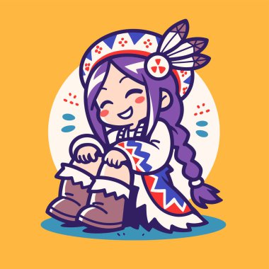 Chibi Amerikan Yerlisi Gülümseyen Kız