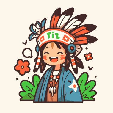 Neşeli Amerikan Yerlisi Kız Çizgi Filmi