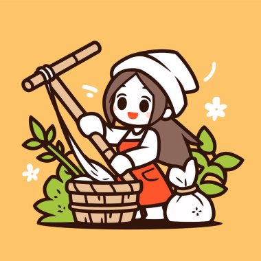 Mochi 'ye Tatlı Çizgi Film Şefi Pirinç Kekleri Hazırlıyor