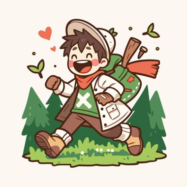 Mutlu Çocuk Kâşif Ormanda Koşuyor