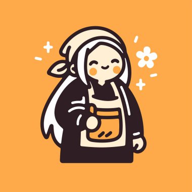 Çiçekli ve önlüklü büyüleyici aşçı.