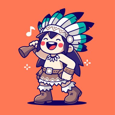 Sevimli Hintli yerli Amerikalı kız vektör illüstrasyonu