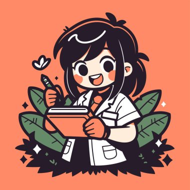 Çizgi film botanikçisi doğaya notlar alıyor.