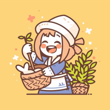 Gülen Bahçıvan Kız Hasat Sepeti ile