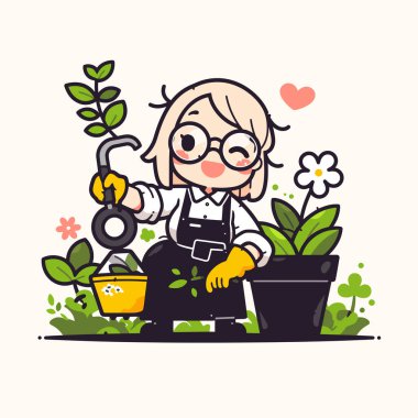 Chibi Bahçıvanı Çiçek saksısında Çiçek Sulama Bitkileri