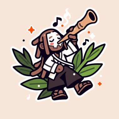 Neşeli Rasta Müzisyeni Müzik Notalarıyla Korna Çalıyor