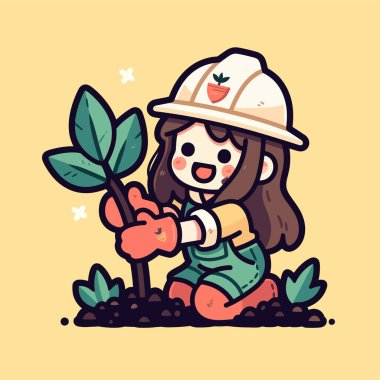 Bahçeye fidan eken bir kız