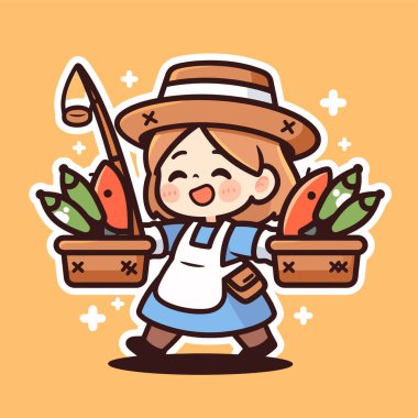 Mutlu Sebze Satıcı Çizgi Filmi