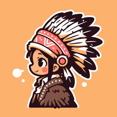 Sevimli Chibi Amerikan Yerlisi Başlıklı Kız