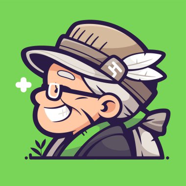 Şapkalı ve gözlüklü Mutlu Yaşlı Kadın Gülümsüyor